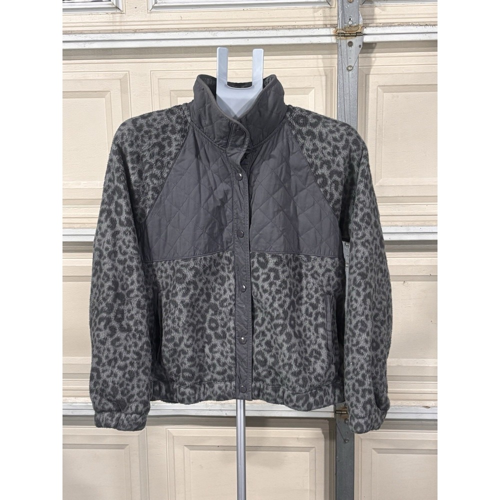 Abercrombie Fitch Leopard Fleece Cheetah Jacket Women M Gray Quilted Super Cozy - Picture 10 of 15